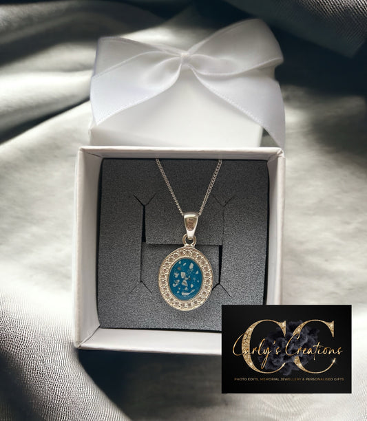 Oval with CZ surround pendant necklace