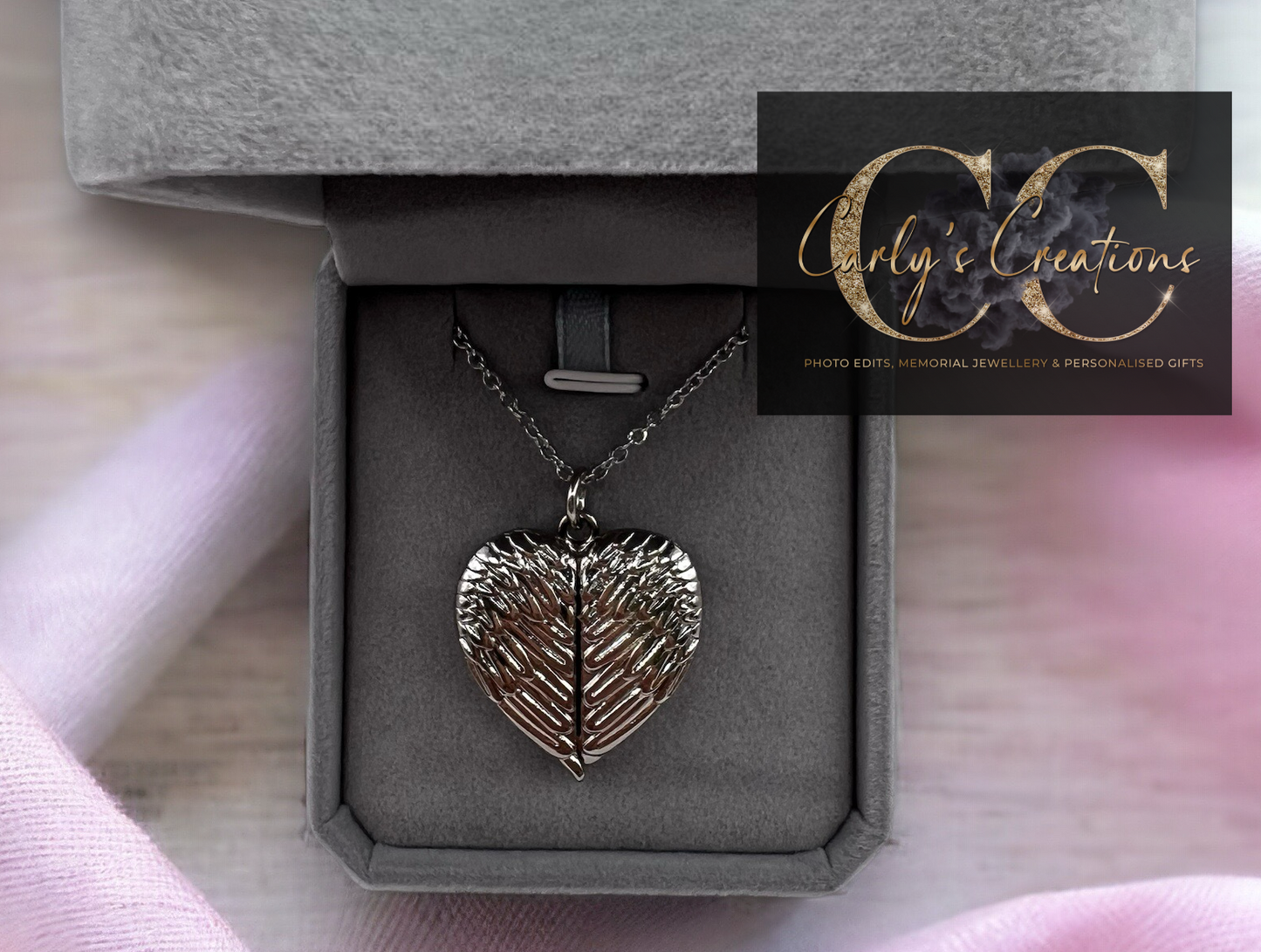 angel wings heart photo locket necklace