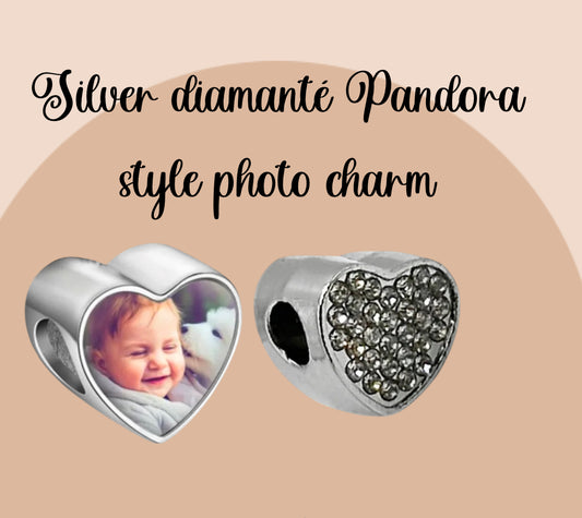 Silver diamanté Pandora style photo charm