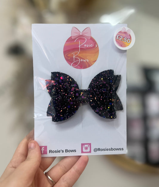 Black glitter bow