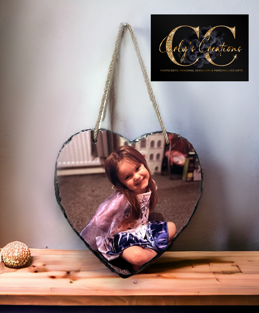 Hanging heart  photo slate 19cm