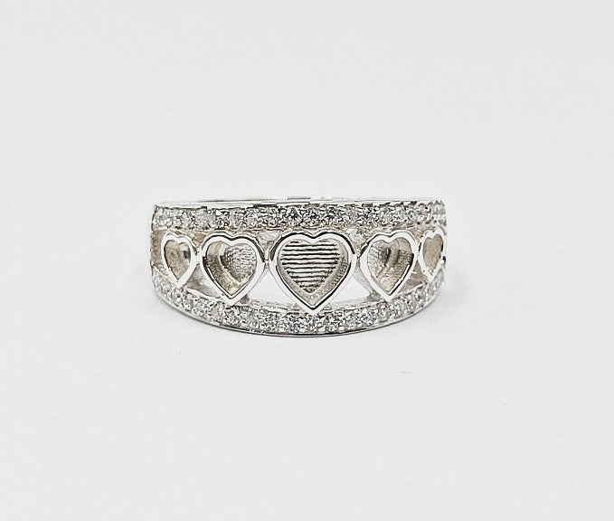 5 love hearts with diamond band ring