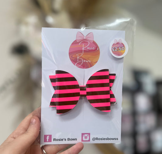 Neon pink & black stripe bow