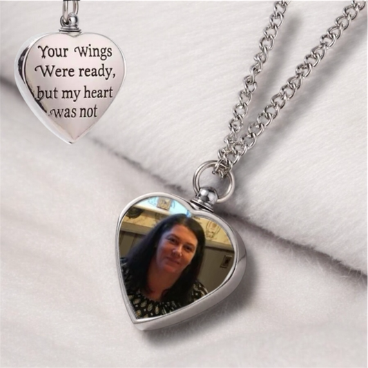 Love heart photo ashes memorial urn necklace